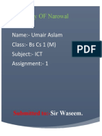 University OF Narowal: Name:-Umair Aslam Class: - Bs Cs 1 (M) Subject: - ICT Assignment: - 1