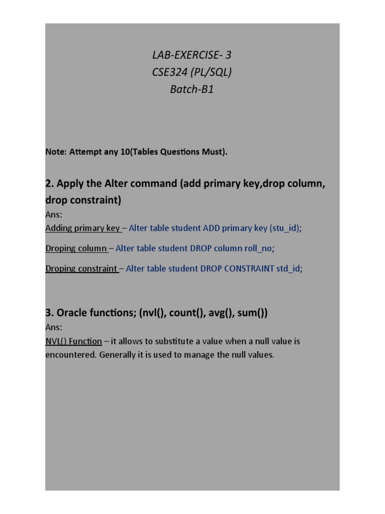 LabExercise3 CSE324 (PL/SQL) BatchB1 2. Apply The Alter Command