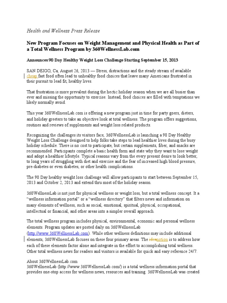 2 New Weight MGT Program For Total Wellness | PDF | Weight Loss | Human ...