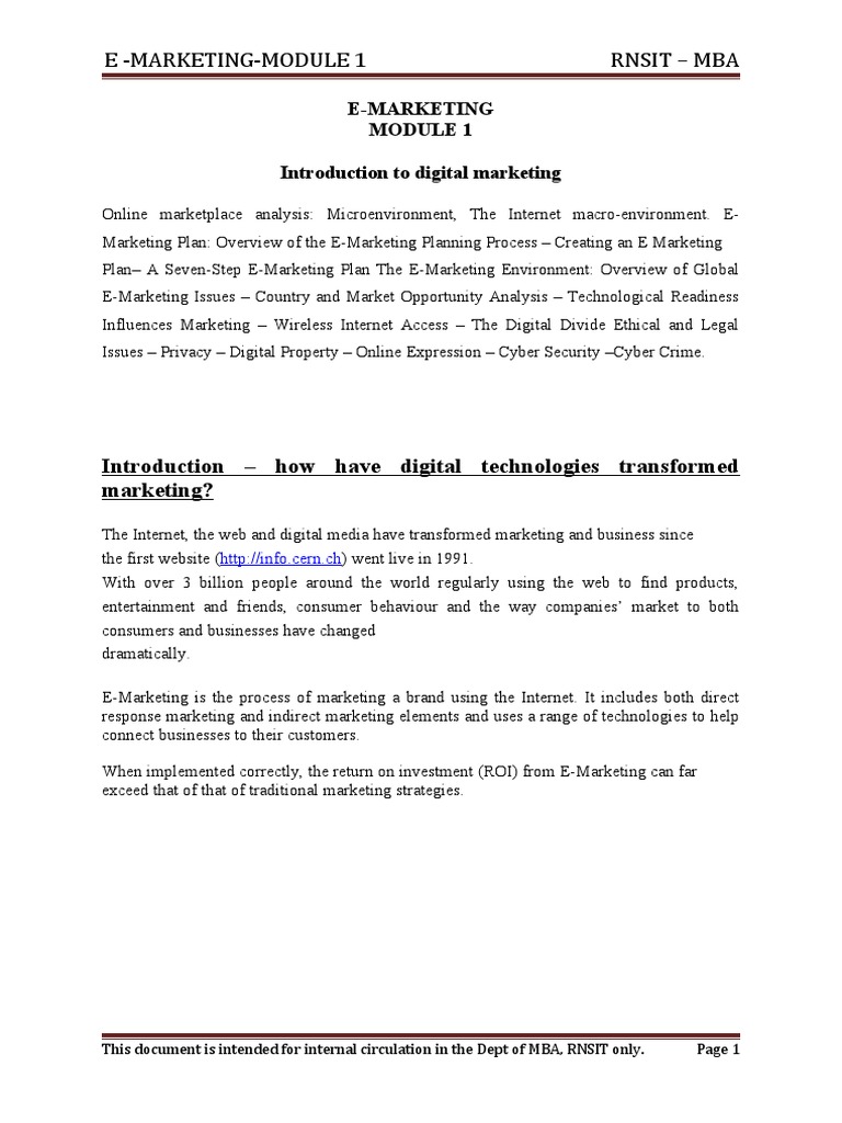 E Marketing Module 1 Rnsit Mba Download Free Pdf Digital