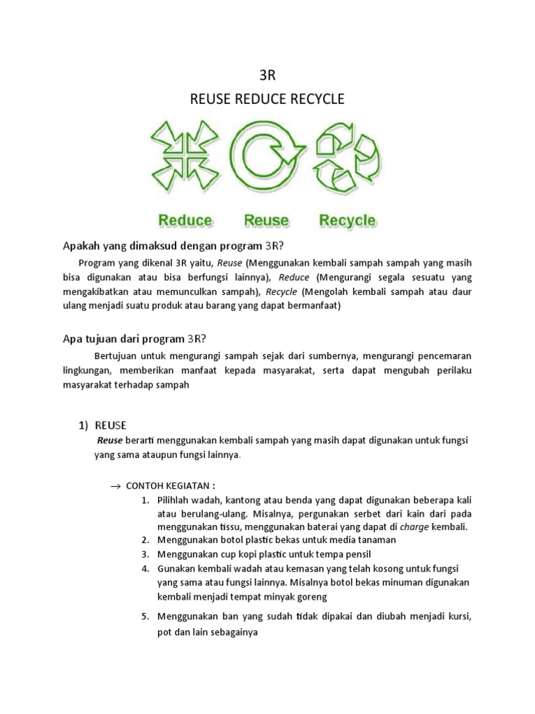 Program 3R: Reuse, Reduce, Recycle | PDF | Griya & Taman | Sains ...