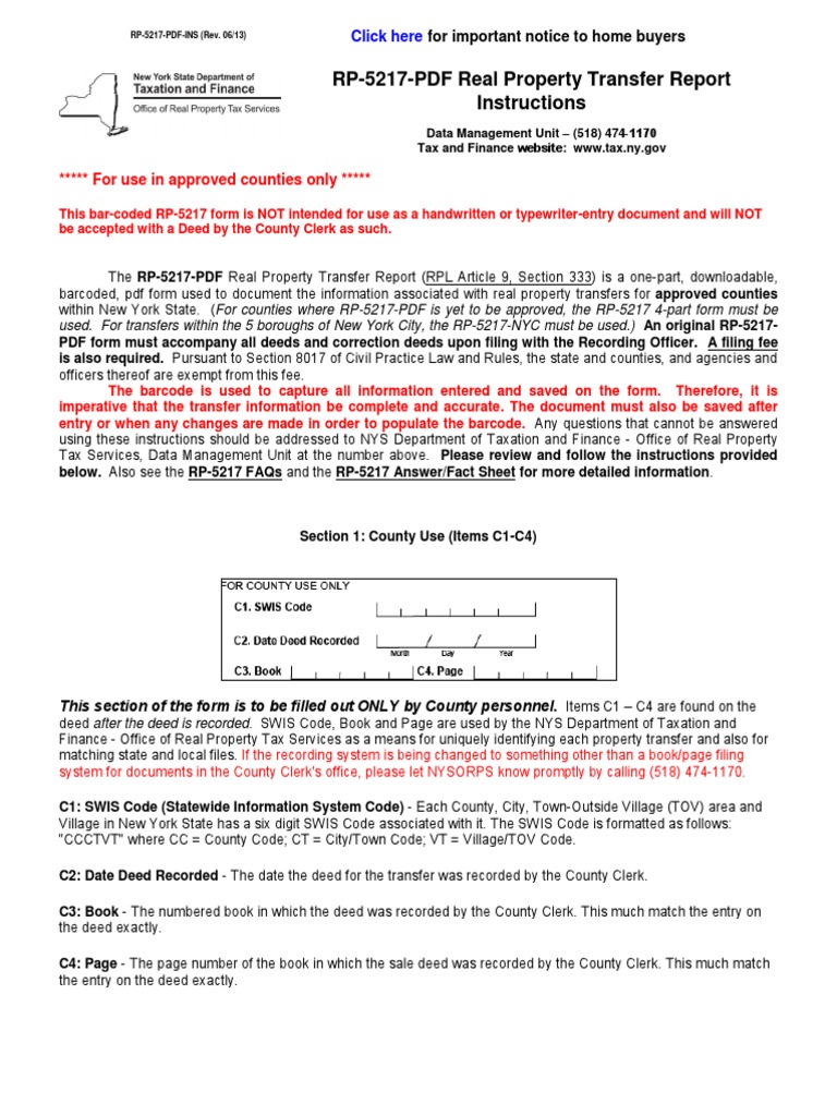 RP-5217 Form Instructions for NYS | PDF | Mortgage Law | Land Lot