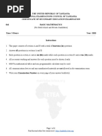 The United Republic of Tanzania National Examinations Council of Tanzania Certificate of Secondary Education Examination 041 Basic Mathematics