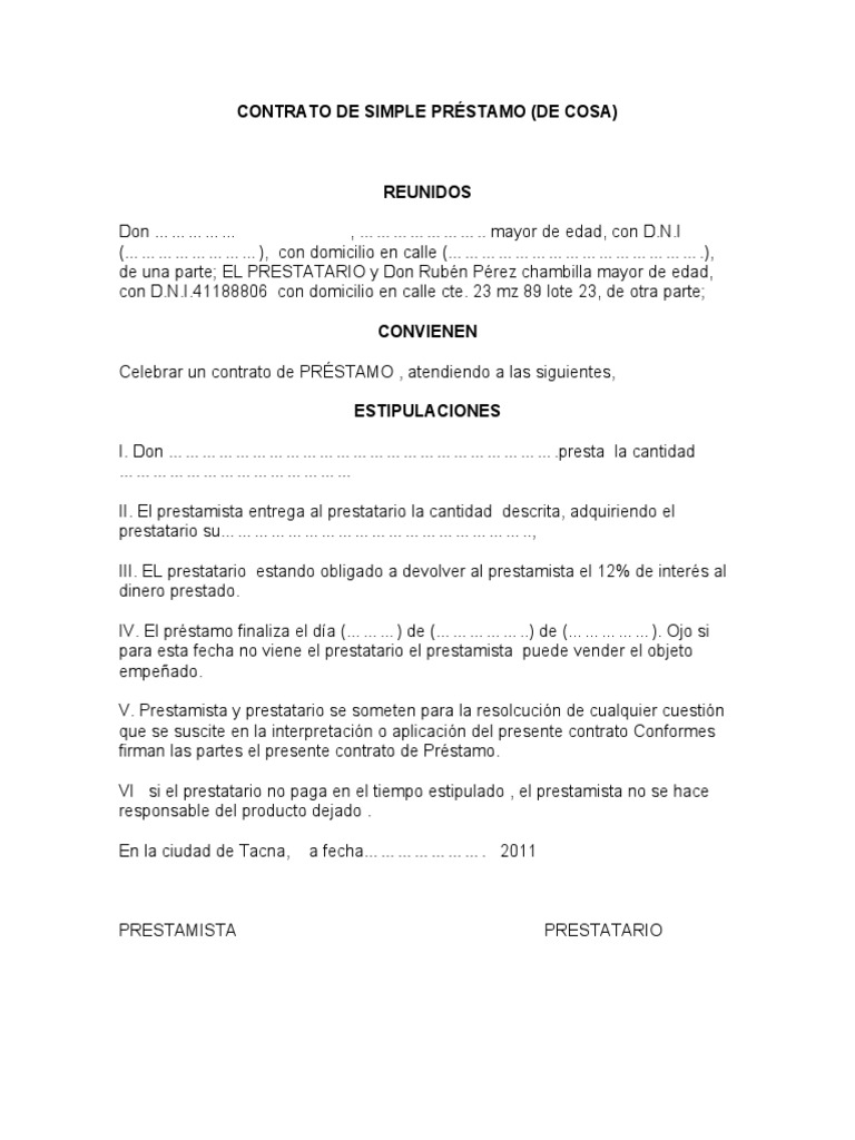 Contrato de Simple Préstamo PDF