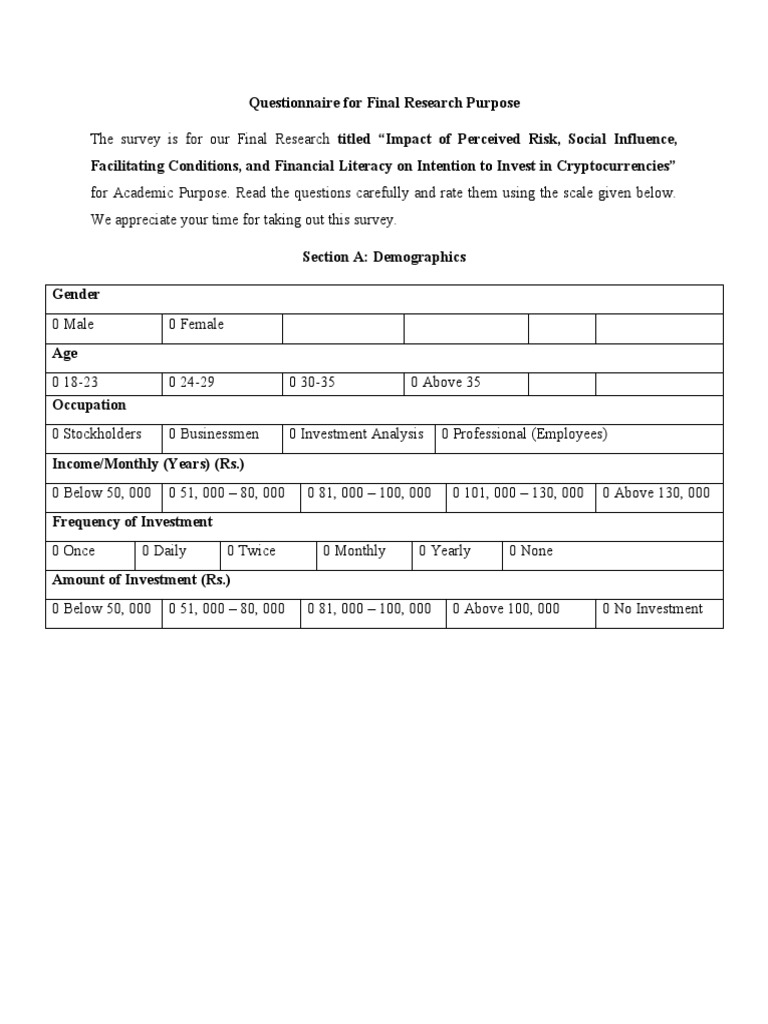 Questionnaire PDF Risk Cryptocurrency