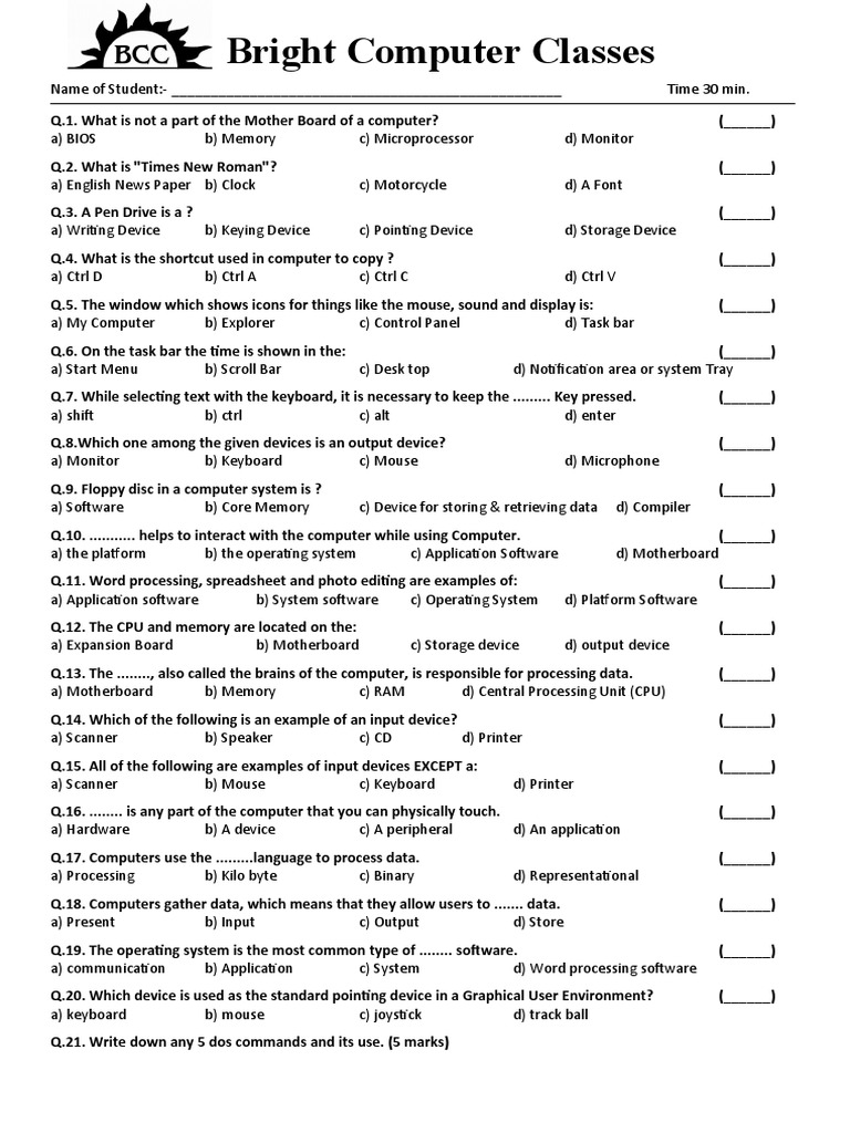 CCC Question Paper PDF Input/Output Operating System