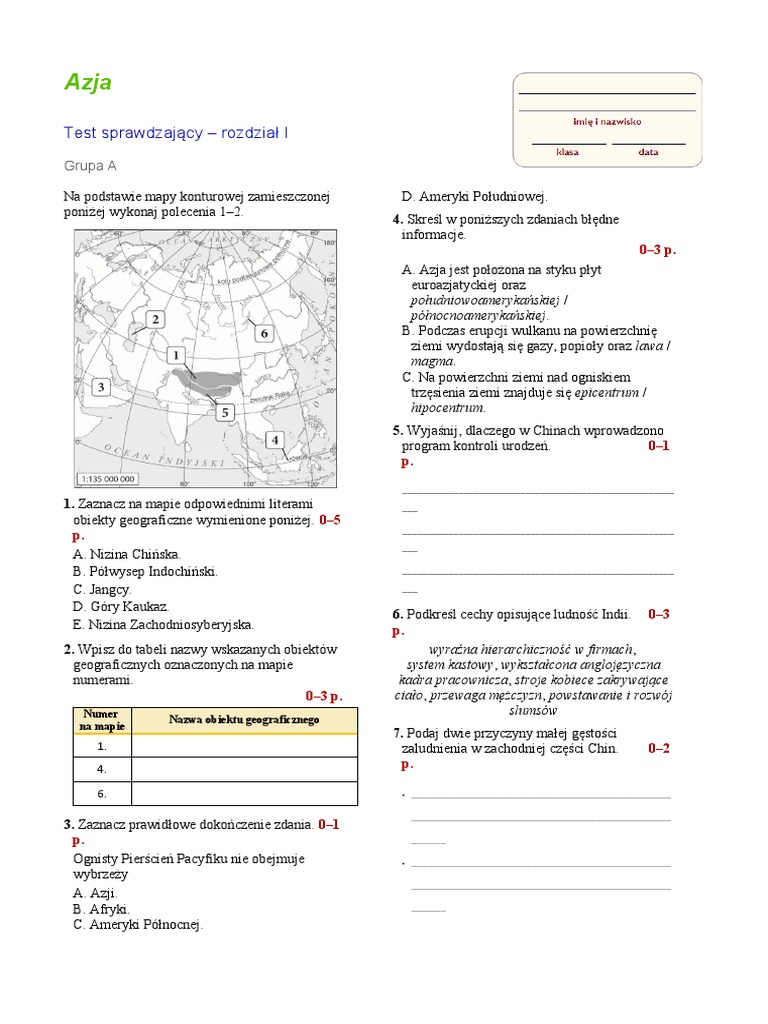 Sprawdzian Z Geografi Klasa 8 Azja Odpowiedzi