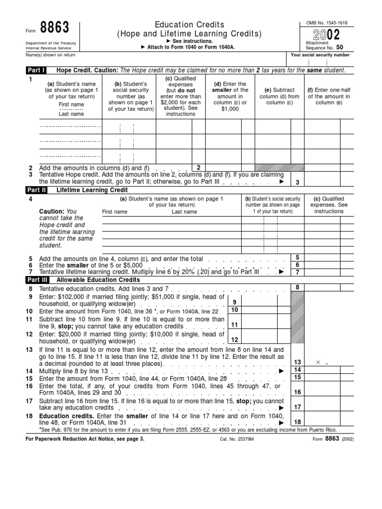 Education Credits: Form 8863 Guide | PDF | Irs Tax Forms | Credit Card