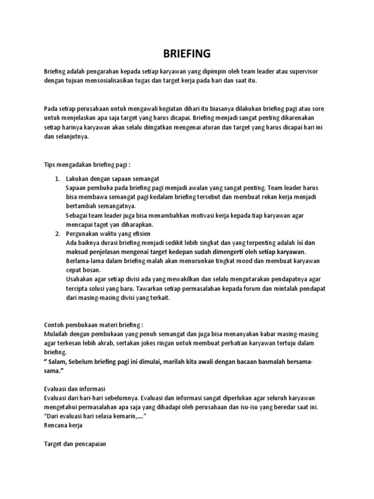 Panduan Briefing Pagi Efektif | PDF