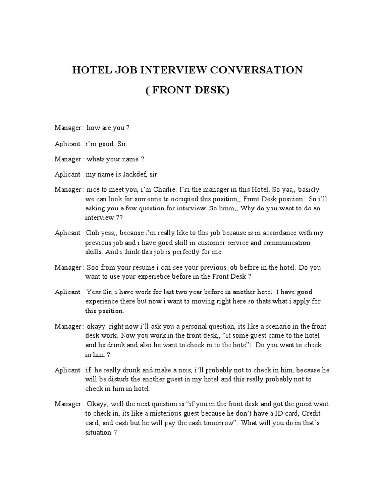 Front Desk Job Interview Dialogue | PDF