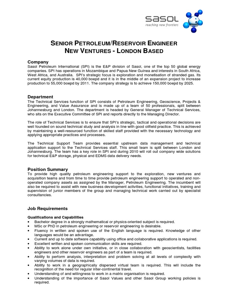 Senior Petroleum Engineer Job Description PDF Engineering Expert