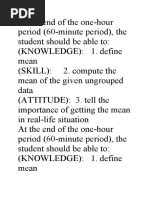 Detailed Lesson Plan of Mean for Ungrouped Data