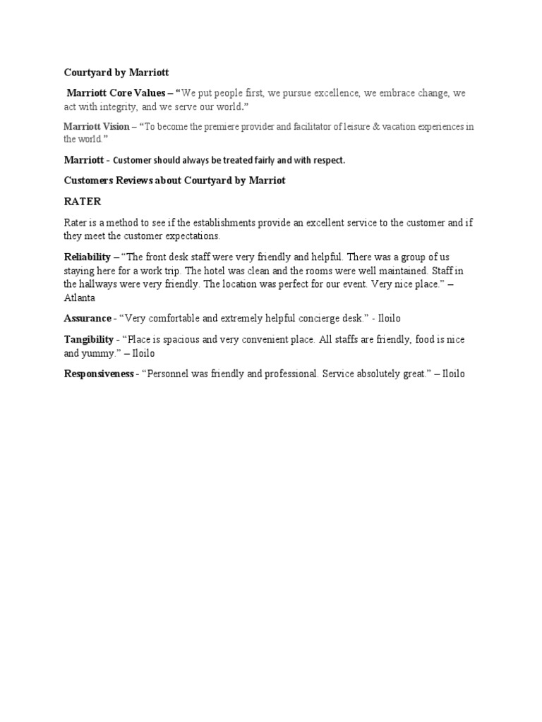 Courtyard by Marriott Core Values | PDF | Business