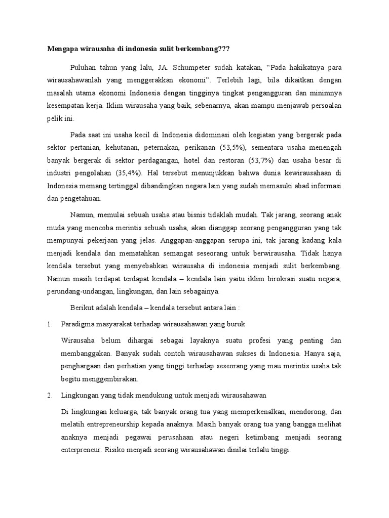 Mengapa Wirausaha Di Indonesia Sulit Berkembang Pdf