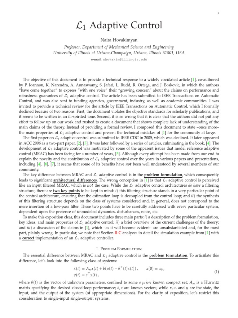 L1 Adaptive Control: Technical Review and Clarifications | PDF ...