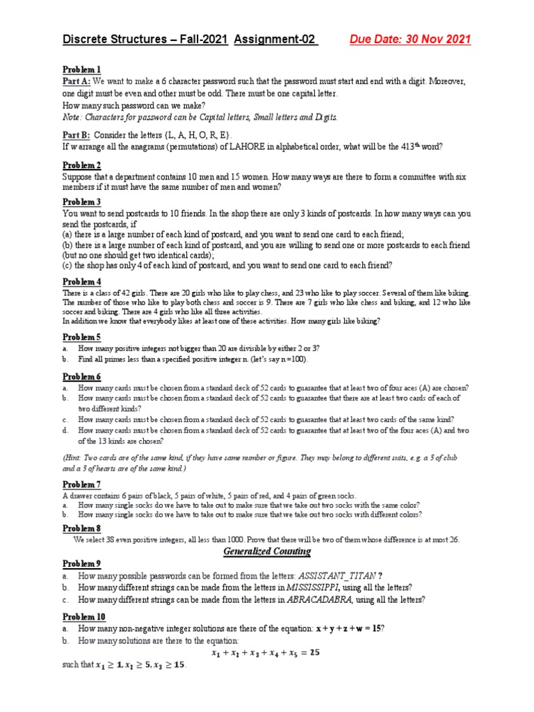 Discrete Structures Assignment 02 Solutions | PDF | Combinatorics ...