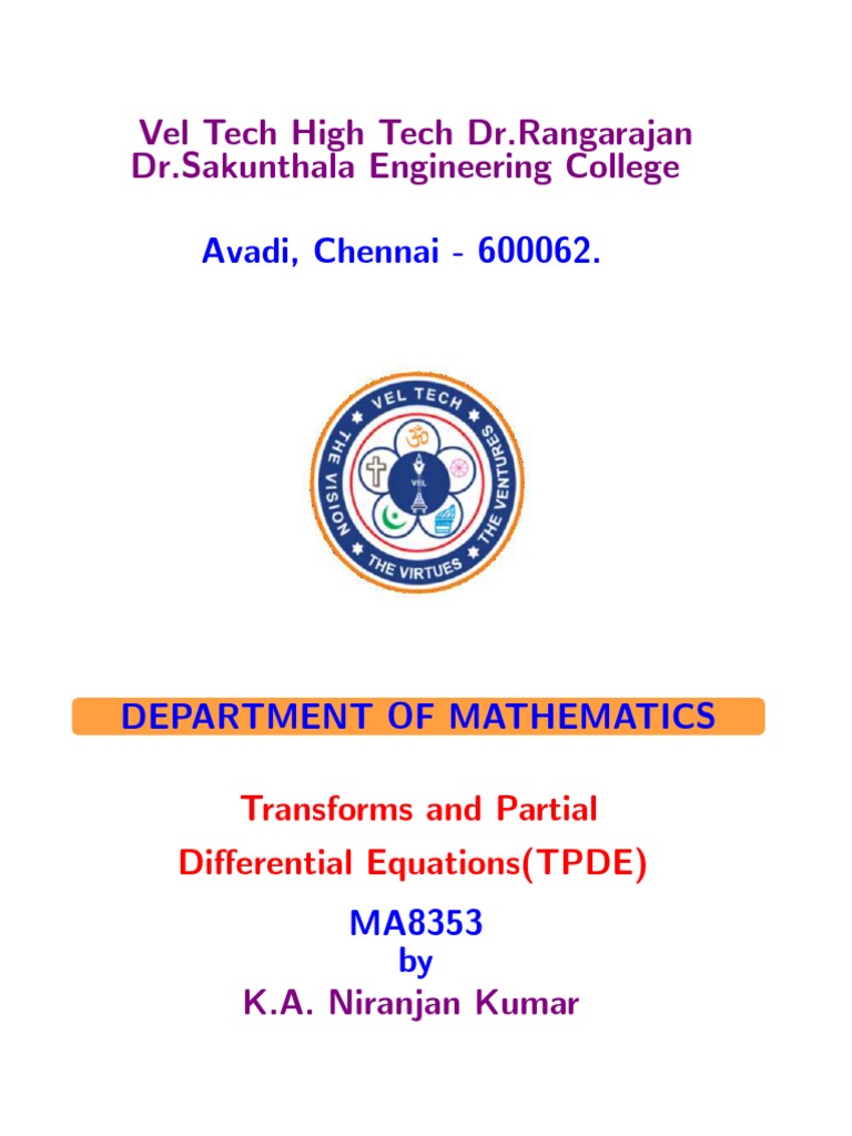 Ma53 Transforms And Partial Differential Equations Ii Year Iii Semester Pdf Fourier Transform Partial Differential Equation