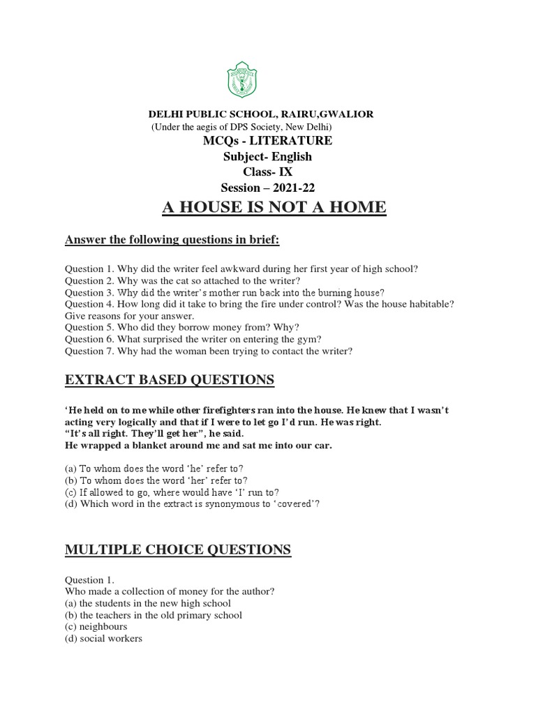 Class 9: A House is Not a Home Q&A | PDF | Language Arts & Discipline