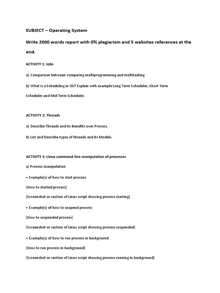 SUBJECT - Operating System Write 2000 Words Report With 0% Plagiarism ...