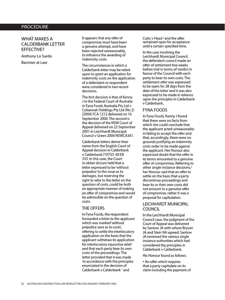 What Makes A Calderbank Letter Effective PDF Costs In English Law