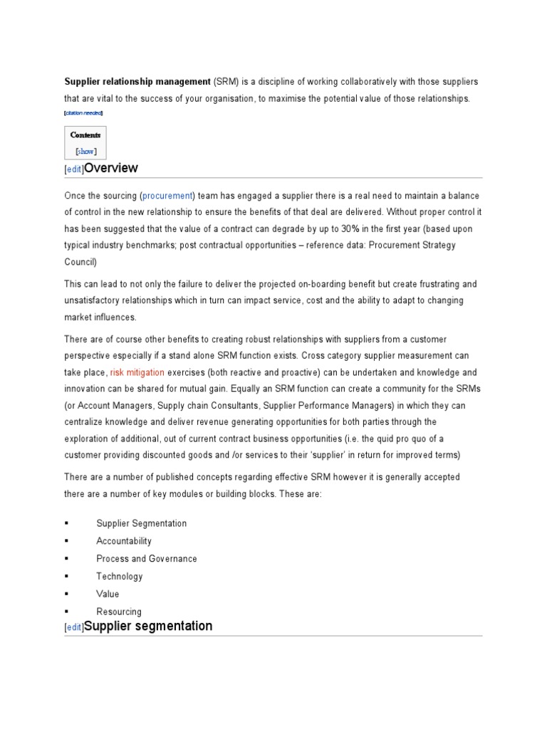 Supplier Relationship Management | PDF | Supply Chain | Governance
