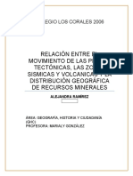 Relación Entre El Movimiento de Las Placas Tectónicas, Las Zonas Sismicas y Volcanicas y La Distribución Geográfica de Los Recursos Minerales