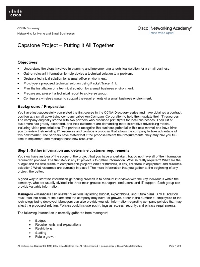 Capstone Project Putting It All Together Pdf Cisco Certifications