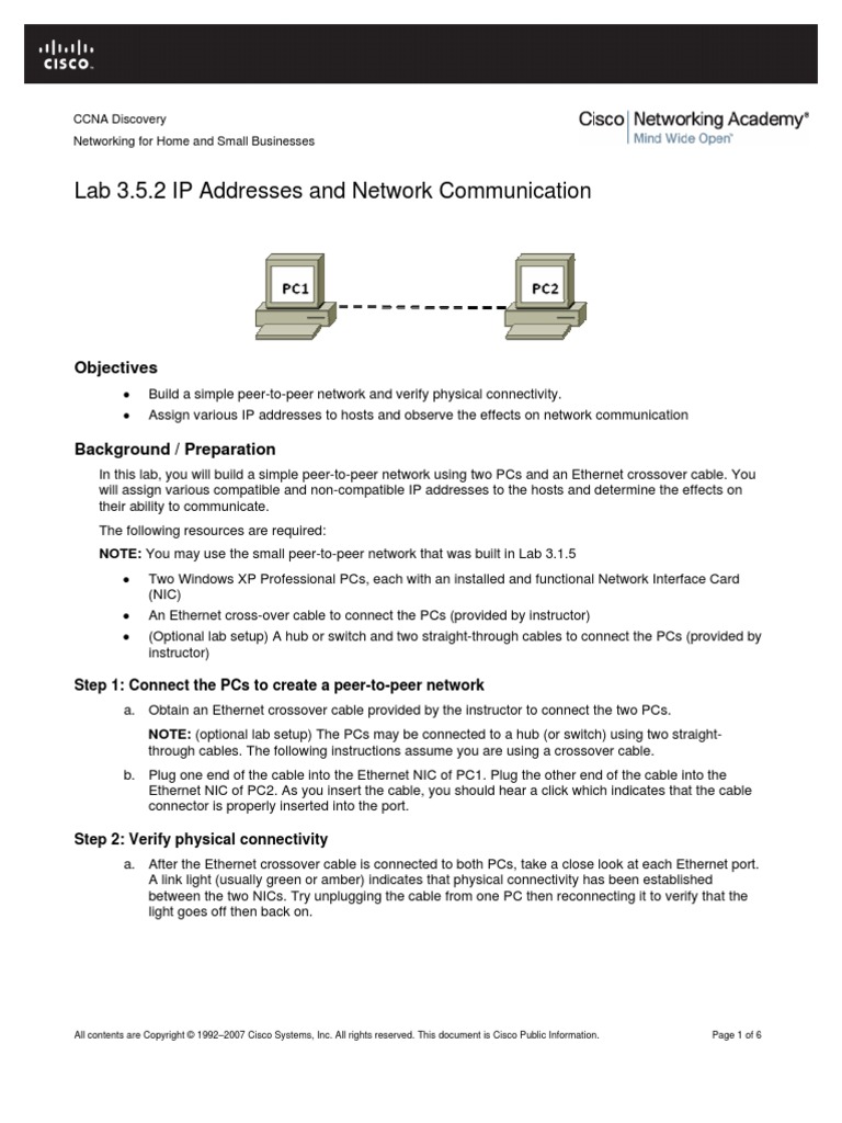 Lab 3.5.2 IP Addresses and Network Communication | PDF | Network ...