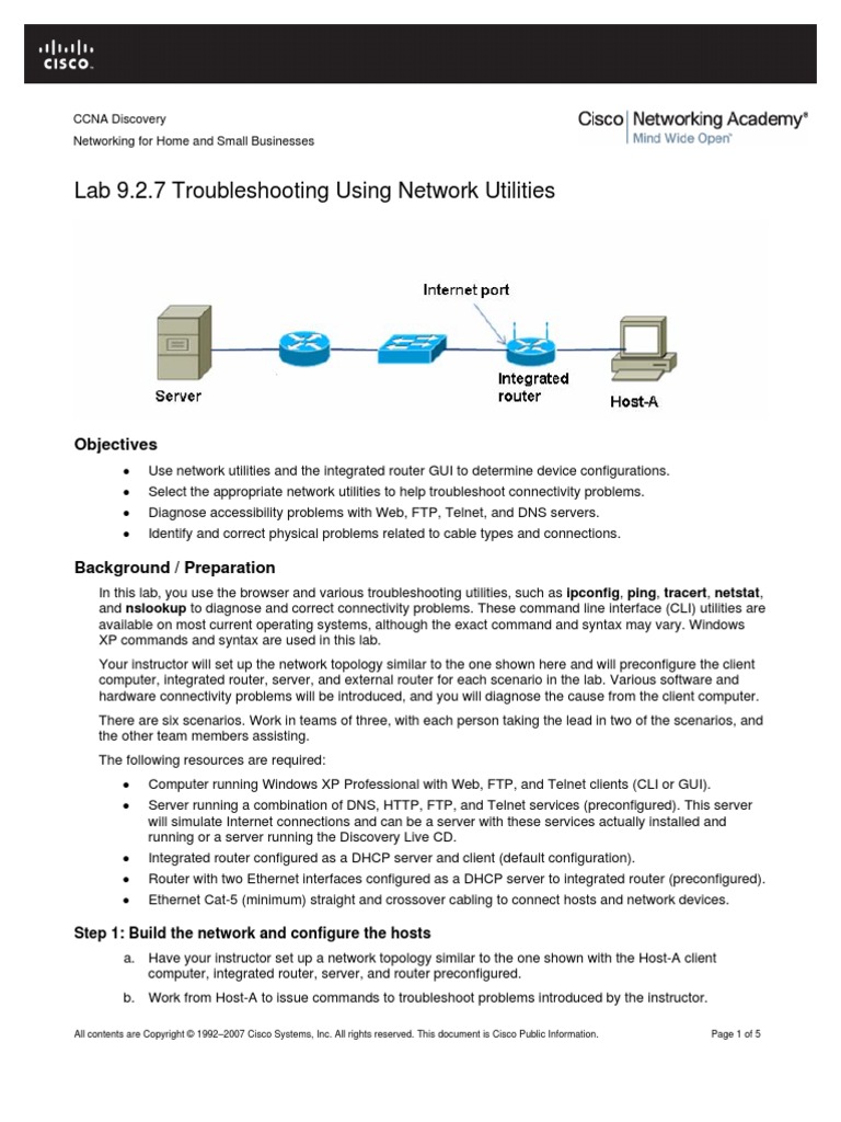 Lab 9.2.7 Troubleshooting Using Network Utilities Ip Address Router