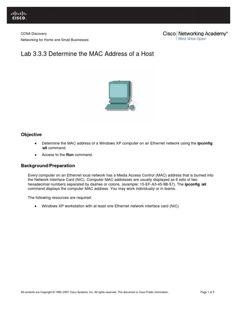 Lab 3.3.3.2 Find Mac Address | PDF | Network Interface Controller ...
