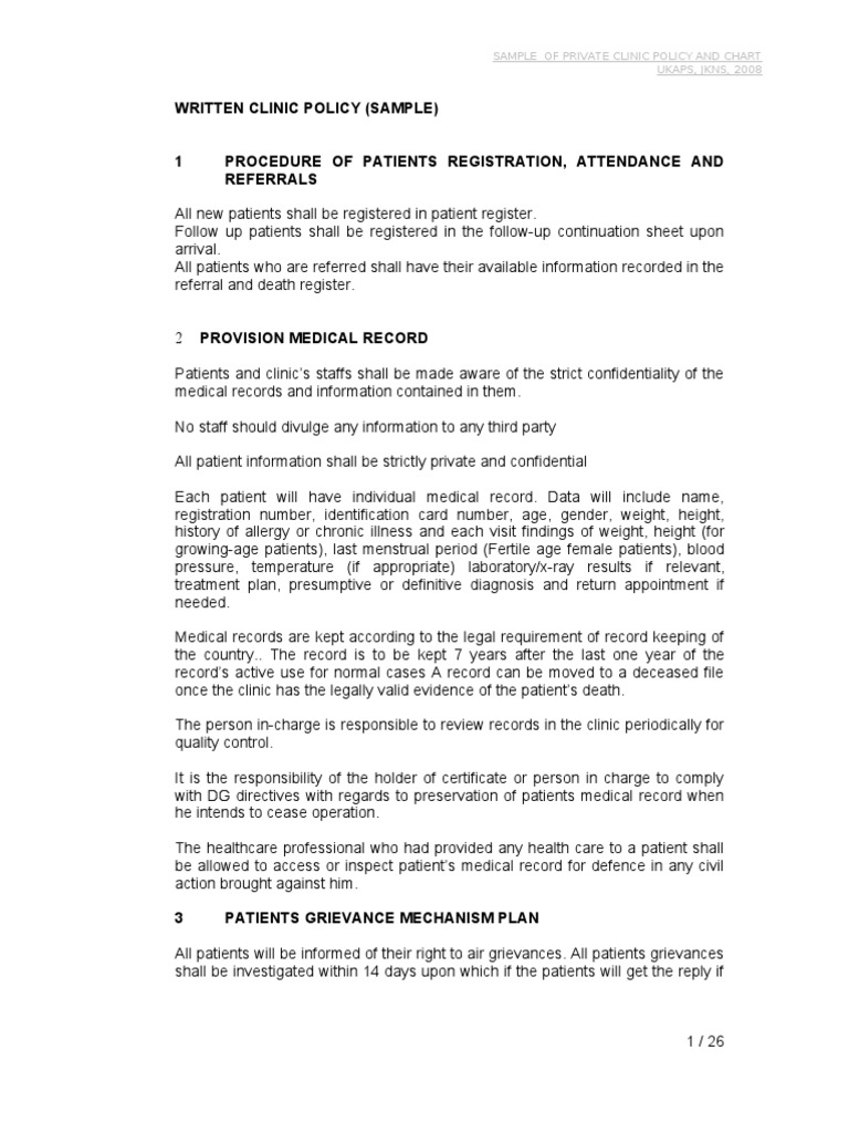Sample Clinic Policy Statements Medical Record Sterilization