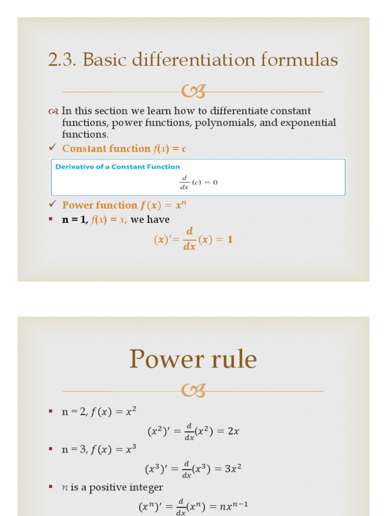 Basic Differentiation Formulas Guide | PDF | Derivative | Trigonometric ...