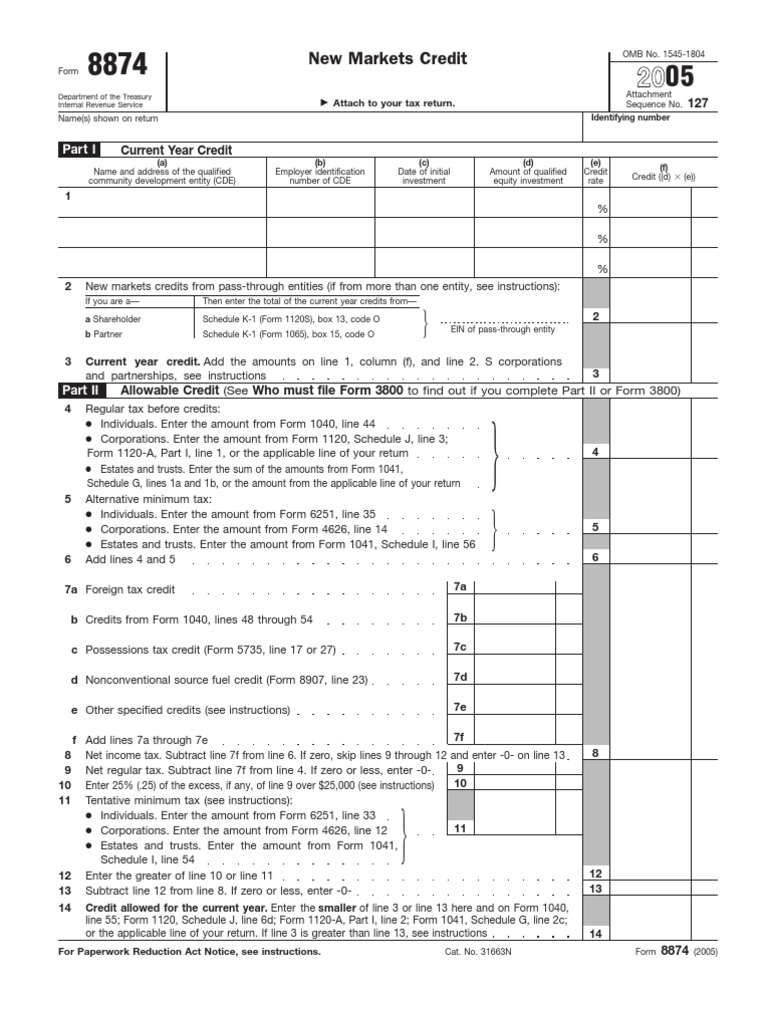 New Markets Credit Form 8874 Guide | PDF | S Corporation | Internal ...