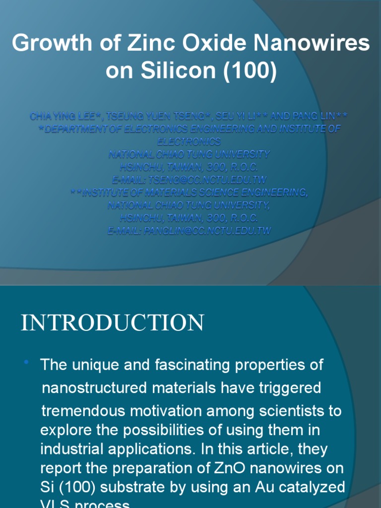Growth of Zinc Oxide Nanowires On Silicon | PDF | Nanowire | Zinc Oxide