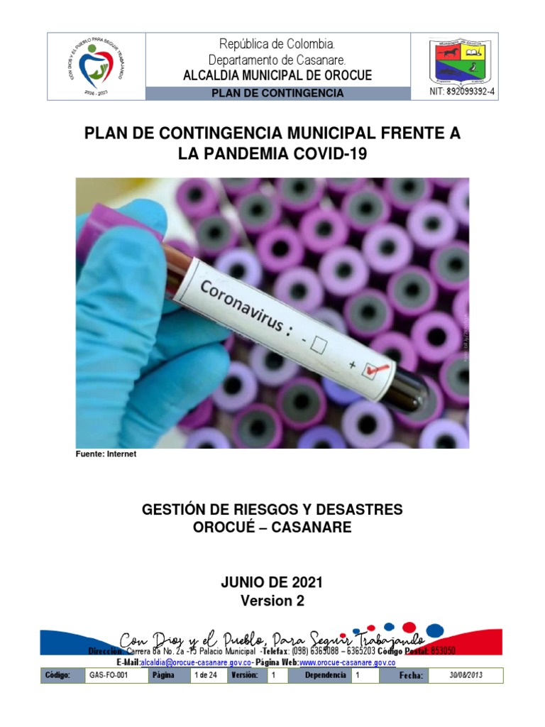 Plan de Contingencia Covid-19 Orocué Actualizado Junio | PDF | Ciencias ...