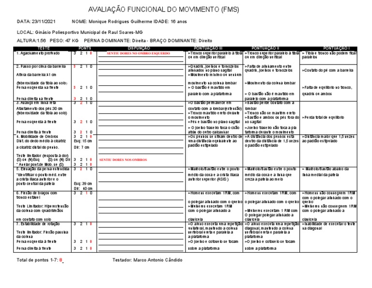 Avaliação funcional do movimento (FMS) de Monique Rodrigues Guilherme ...
