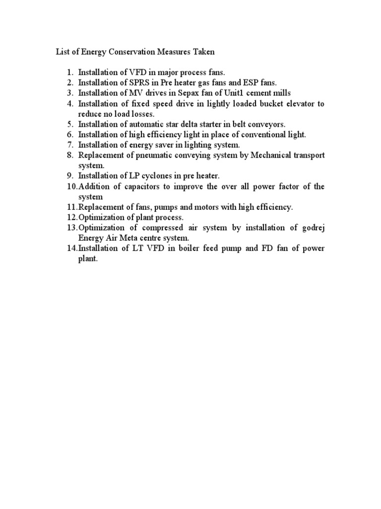 List of Energy Conservation Measures Taken | PDF