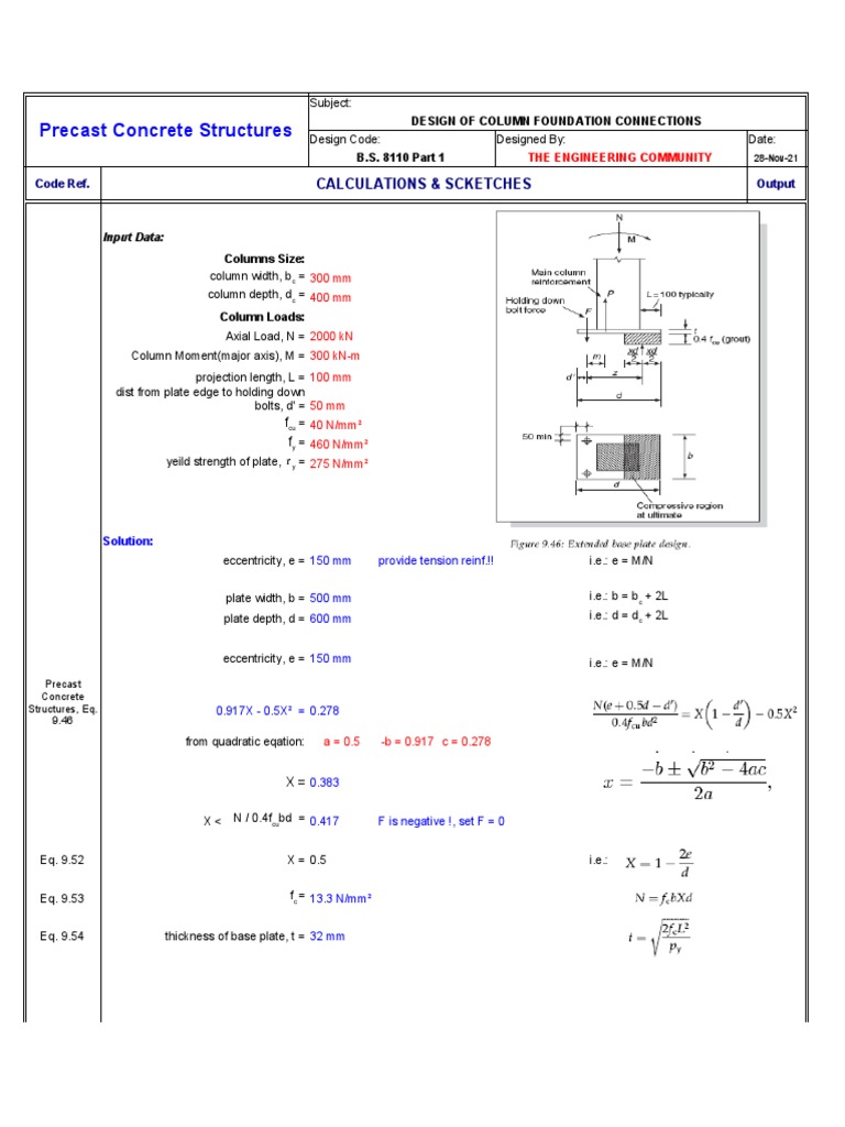 Column to Foundation Connection Design | PDF | Column | Building ...