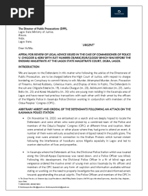 Appeal For Review of Legal Advice From DPP