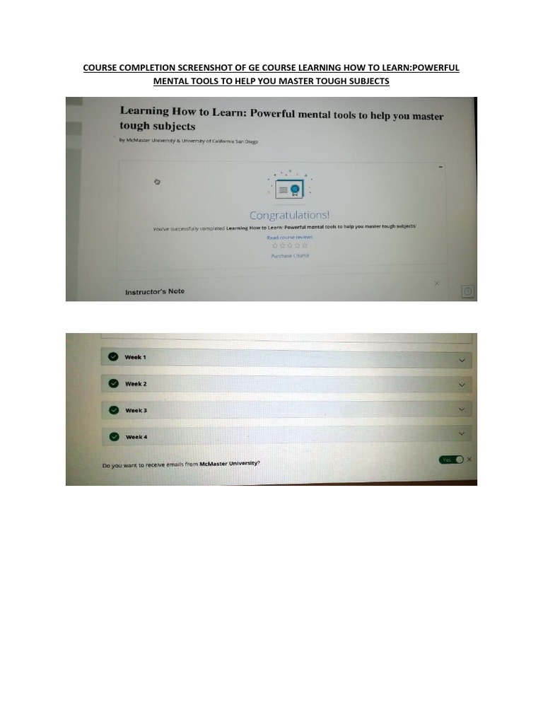 Course Completion Screenshot of Ge Course Learning How To Learn | PDF ...