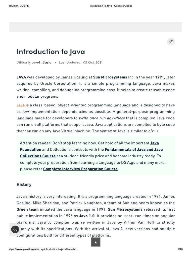 Intro To Java | PDF