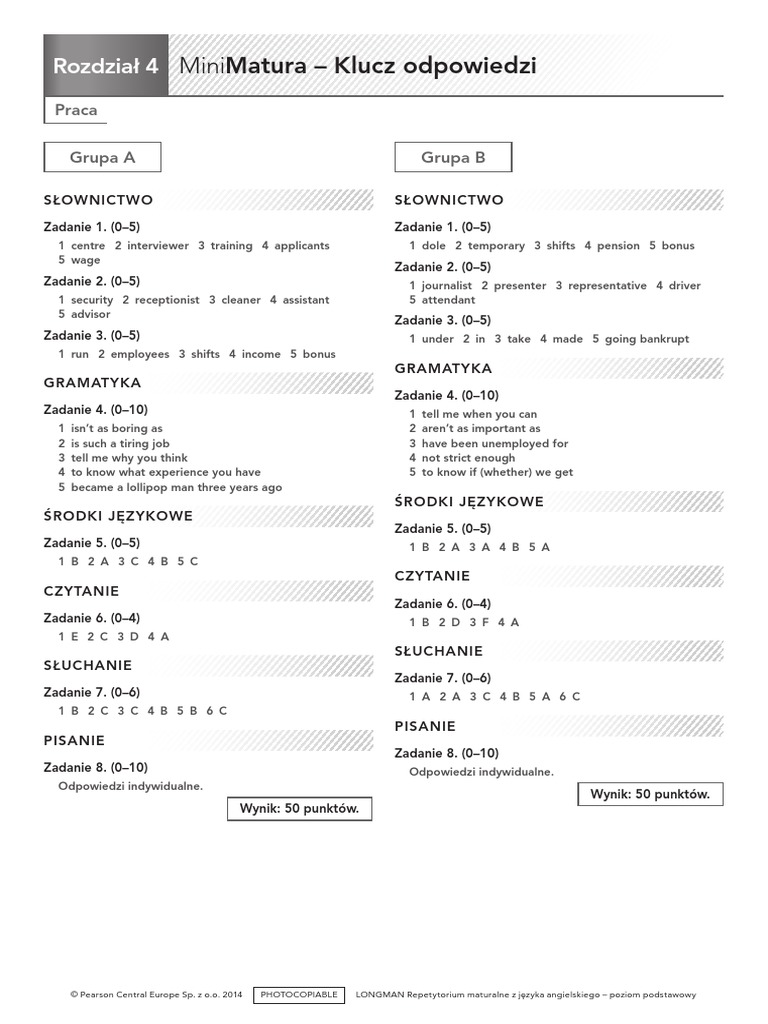 Mini Matura Unit 4 Praca