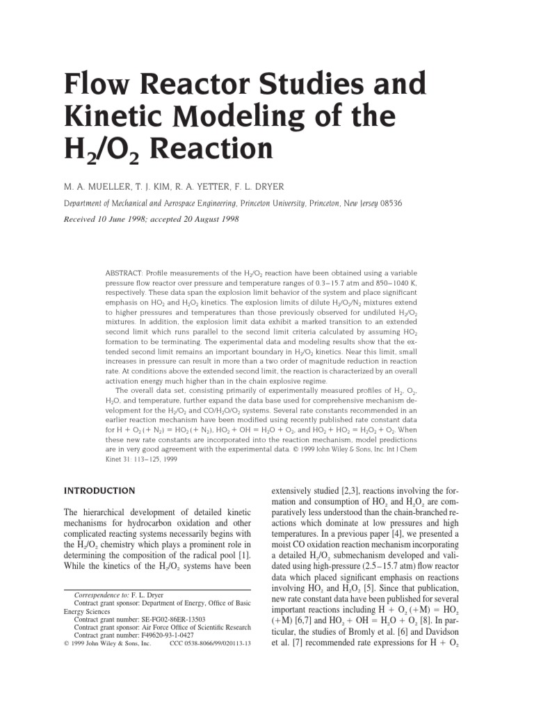 H2/O2 Reaction Kinetics and Explosion Limits | PDF | Chemical Kinetics ...