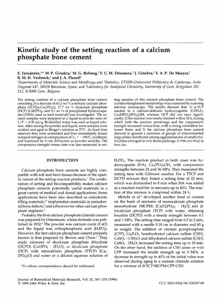 Kinetic Study of Calcium Phosphate Cement | PDF | Correlation And ...