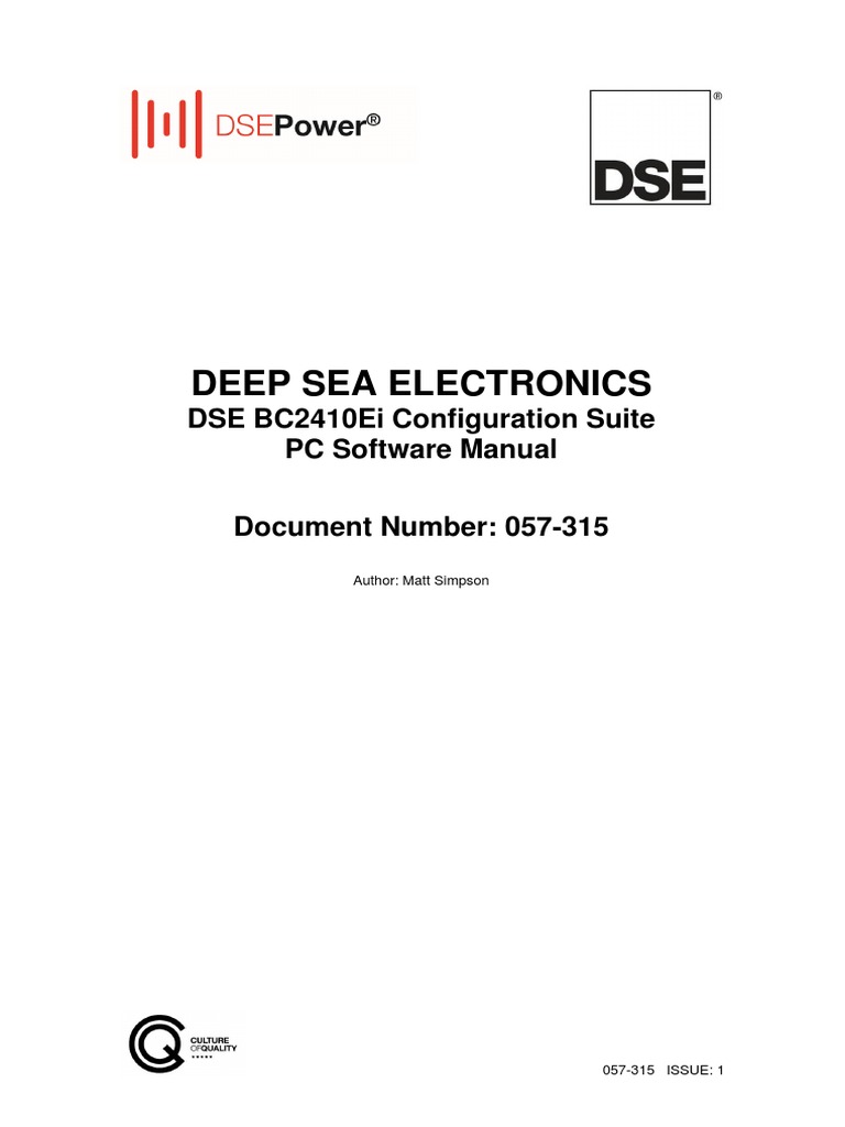 Deep Sea Electronics DSE BC2410Ei Configuration Suite PC Software