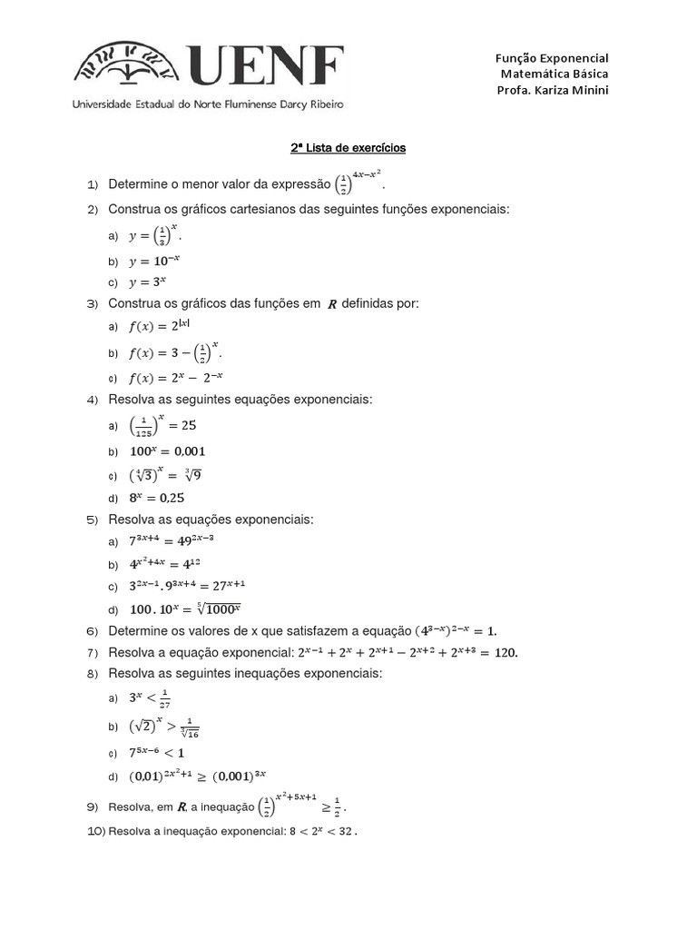 2 Lista de Exercícios - Função Exponencial | PDF