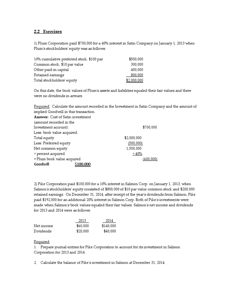 Plum Company Investment Analysis | PDF | Book Value | Debits And Credits