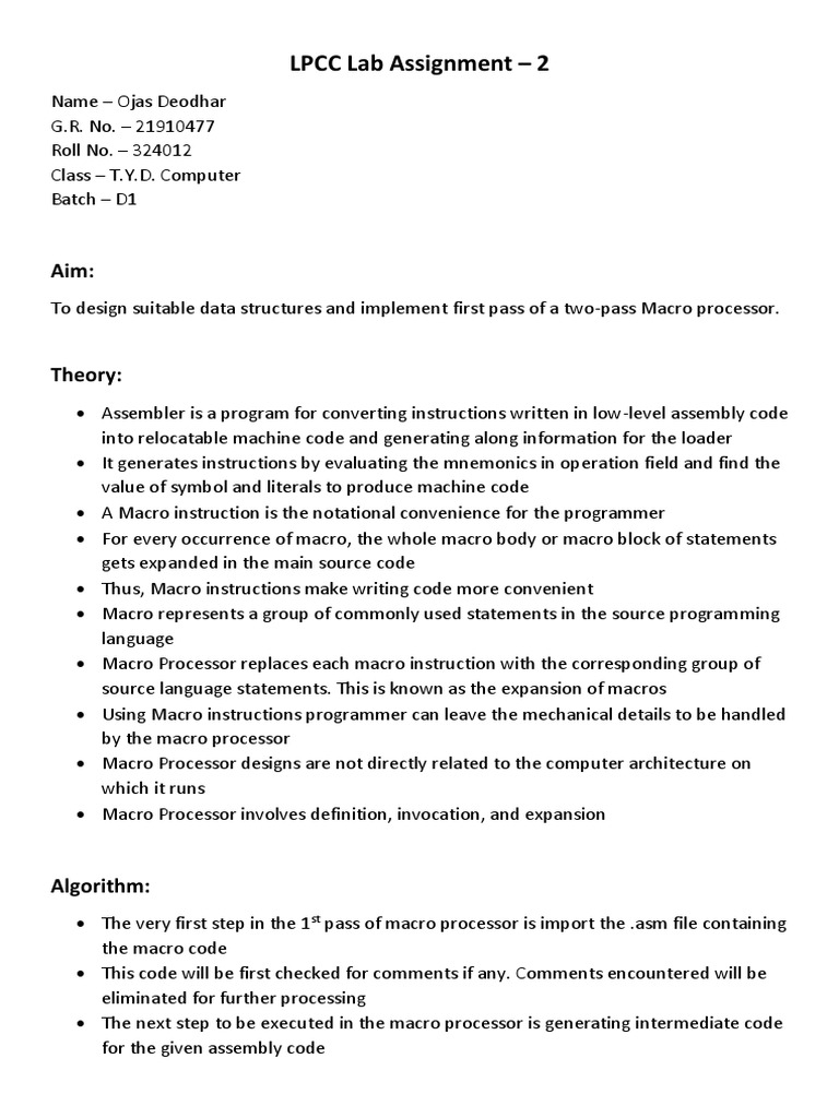 LPCC Macro Processor Overview | PDF | Assembly Language | Macro ...
