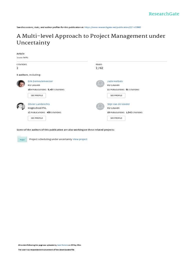 A Multi-Level Approach To Project Management Under Uncertainty | PDF ...