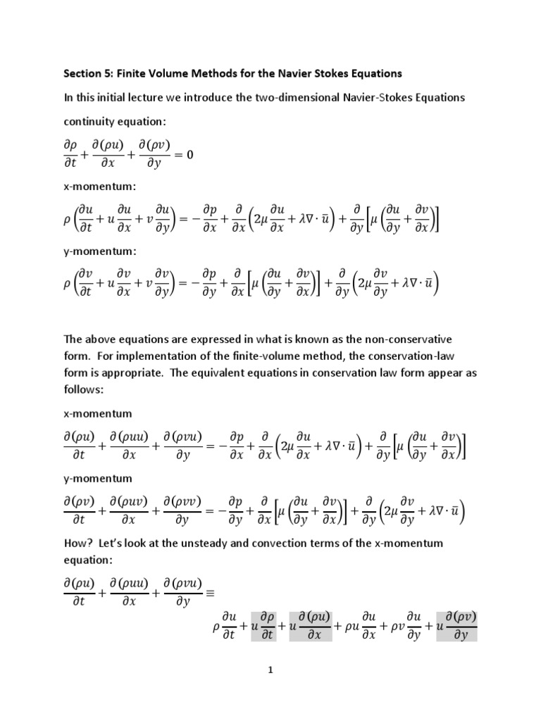 Section 5: Finite Volume Methods For The Navier Stokes Equations ...